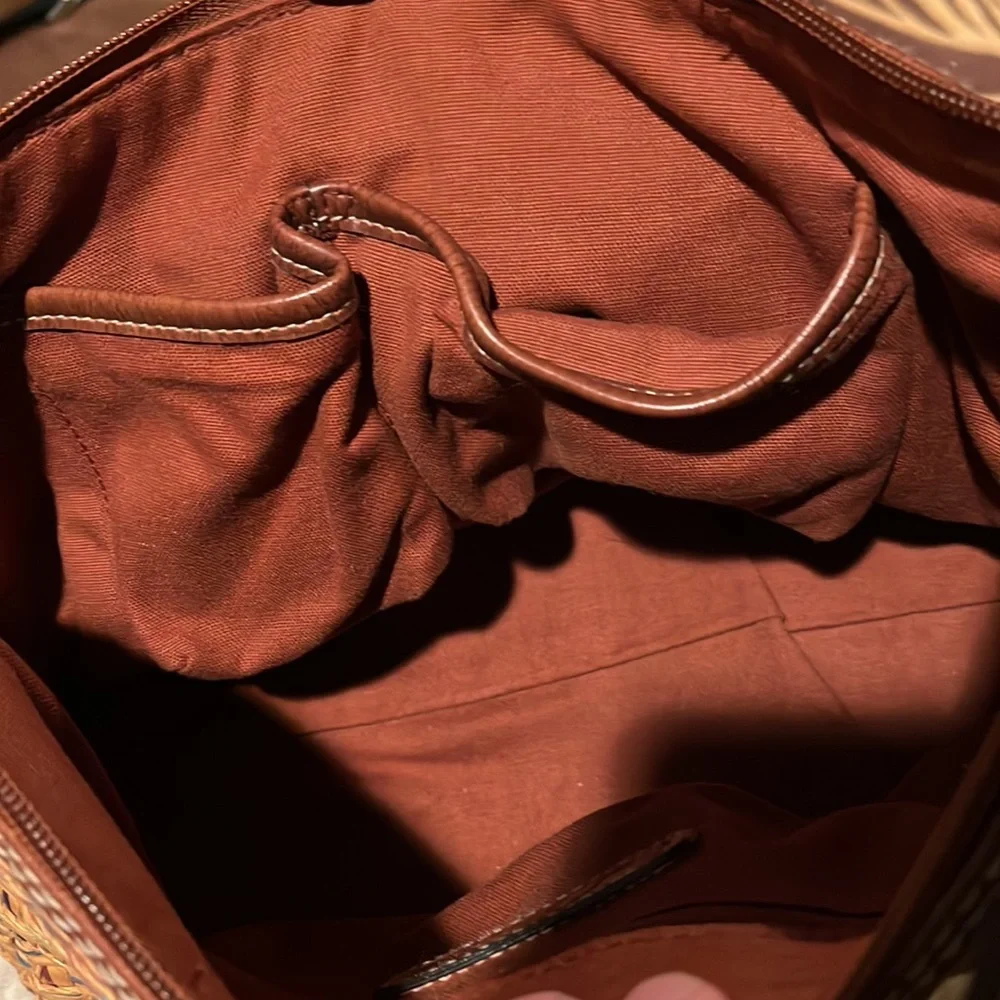 Fossil Vintage Straw Leather Satchel with Key